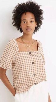 Madewell Gingham Jacquard Square-Neck Puff Sleeve Top Size Small