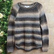 Magaschoni Wool Blend Striped Ombre Knit Pullover Sweater Gray Beige Blue Size M