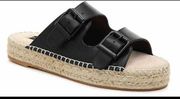 Steven  Black Lapis Espadrille Leather Platform SLIDE Sandal 8M