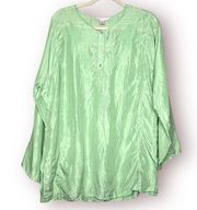 Vintage  100% Silk Green Long Sleeve Embroidered Blouse size M