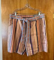 Soft Surroundings Summer Breeze Linen Blend Belted Shorts Striped NWT Size 1X