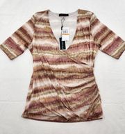 Cable & Gauge 3/4 Sleeve V Neck Womens Size Small Fitted Stretch Blouse