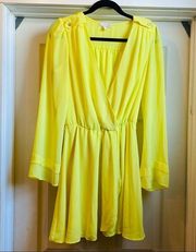 Gianni Bini Neon Yellow Faux Wrap Dress