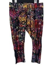 Reebok Colorful Y2K Style Novelty Capri Legging Pants Mesh Tribal M #2739