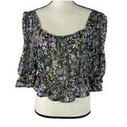 Material Girl Juniors X-Large XL Crop Top Floral Ruffled Semi-Sheer Square Neck