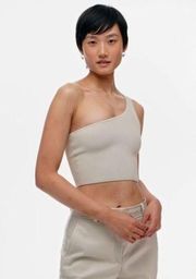 Sculpt Knit One Shoulder Cropped Tank Top in Chrome Pearl