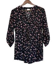 Siren Lily Maternity Blouse XL Black Floral Semi Sheer Tunic Feminine Chic Boho