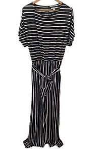 Chico’s Striped front tie jumpsuit black and white size 16