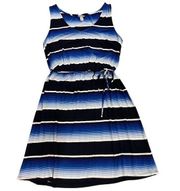 Merona navy blue and white striped belted dress size medium