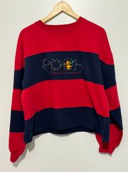 Winnie The Pooh Vintage Sweatshirt Crewneck Striped Red and Blue