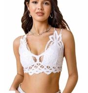 Francesca's Collections White Lacy Crochet Strappy Back Boho Bralette size XS