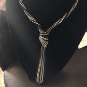 Elegant Long Black & Silver tassel Necklace