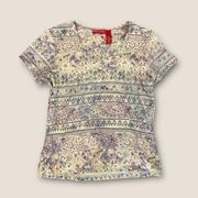Vintage Gloria Vanderbilt Floral V-Neck Short Sleeve Tee Stretch Khaki Combo PL
