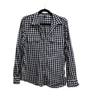 long sleeve button down flannel shirt black and white gingham size XL