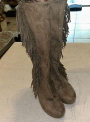 Rock And Candy Calf Length  Boots Safiya  Size 10. Fringe Taupe Suede . EUC