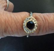 Badgley Black Onyx & Crystals Round Ring size 8