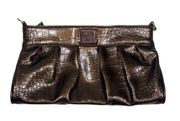 Anne Klein Copper Brown Bronze Leather Clutch Bag Crocodile Leather Retro Glam