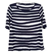 Lafayette 148 Navy White Striped Short Sleeve Shirt Sz S