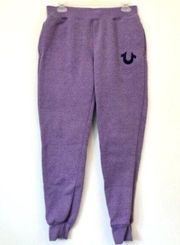 TRUE RELIGION Purple Embroidered Logo Sweatpants Sweats Joggers ? Medium FLAWED