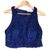 My Michelle Women Crop Top Sz 13 Blue Sleeveless Sequins Glam Bling Round Neck