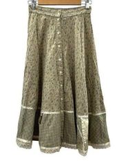 Gunne Sax Jessica's Gunnies 70s Beige Mini Floral Print Button Front Maxi Skirt