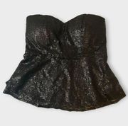 NEW Torrid Womens Bustier Size 00 Black Sequin Strapless Goth Peplum