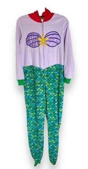 Disney Womens Sleeper Sz M 8 10 Little Mermaid Ariel Fleece Hooded One Piece