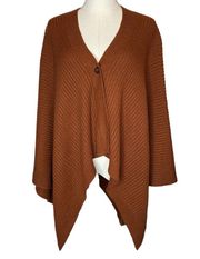 Uniqlo Wool Rib Knit Poncho Women's Burnt Sienna Brown Single Button One Size OS
