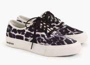 J. Crew Seavees Legend Velvet Sneakers Lace Up Platform Black Leopard 7