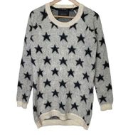 Maison Scotch Cream Black Mohair Star Sweater Longer Length Pullover sz 2 Medium