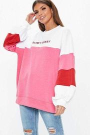 White Oversized Contrast Honey Bunny Embroidered Graphic Sweater