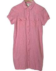 Kyodan Freedom Trail Linen Cotton Shirt Dress Pink Button Front Shirtdress Small