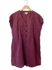 J. Jill Maroon Short Sleeve Button Down Dress 100% Linen