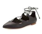 Black Leather Lace Up Ambra Flat