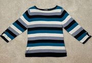 Christopher & Banks Striped Color Block 3/4 Sleeve Women Shirt Size Small