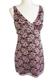 Anna Sui Sleeveless Floral Lace Dress Burgundy Wine Size 6 Velvet Bow Sash Party