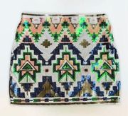 🎉 DejaVu Skirt Aztec Design Sequins Mini Pull On Embellished Size XS