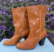 Floral Embroidered Leather Cowboy Boots