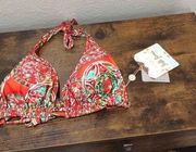 New NWT Luli Fama D cup Triangle multicolor Swim top Axulejos Del Mar