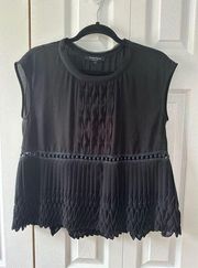 Nanette Lepore Black Pleated Blouse Top