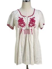 Odd Molly Embroidered Eyelet Peasant Top  White Blouse