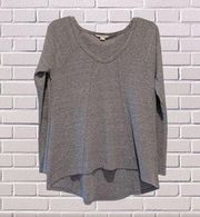 Waffle Shirt Long Sleeve Gray Top V Neck Womens S