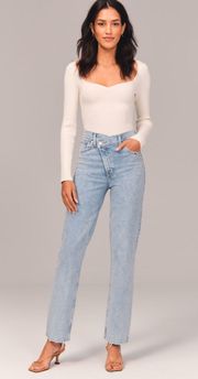 Ultra High Rise 90s Straight Jean in Light with Criss-Cross Waistband