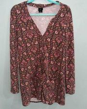 Agnes & Dora brown floral button front tunic cardigan size small