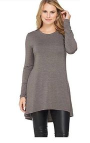 H by Halston Essentials Knit Tunic with Hi-Low Hem brown size XS