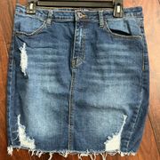 Wax Jean Los Angeles Dark Blue Jean Frayed Distressed Mini Skirt Size Medium