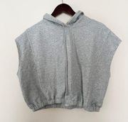 Kittenish Gray Hooded Cut off Cap Sleeve Cropped Hoodie Athleisure Elastic Waist