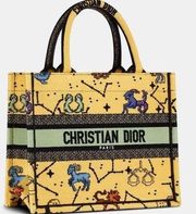 CHRISTIAN DIOR Canvas Embroidered Small Pixel Zodiac Book Tote Yellow Multicolor