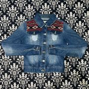 Mudd Clothing Vintage Style Jean Jacket With Native Style Embroidery