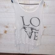 Women’s White LOVE Steer Head Country Flowy High Low Tank Top Size M